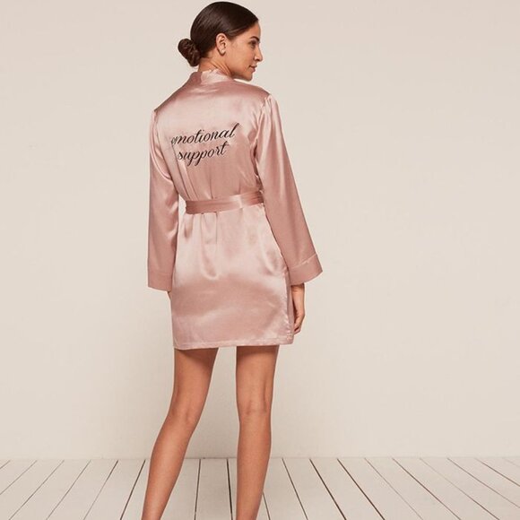 REFORMATION Mini ROBE S 100% SILK Blush Pink Emotional Support Embroidery NEW - Picture 6 of 8